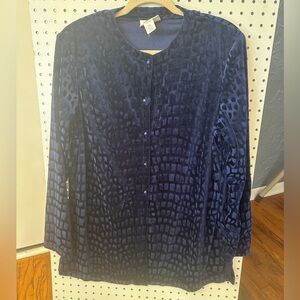 Vintage Chic Blue velvet Women's blouse size tall Large